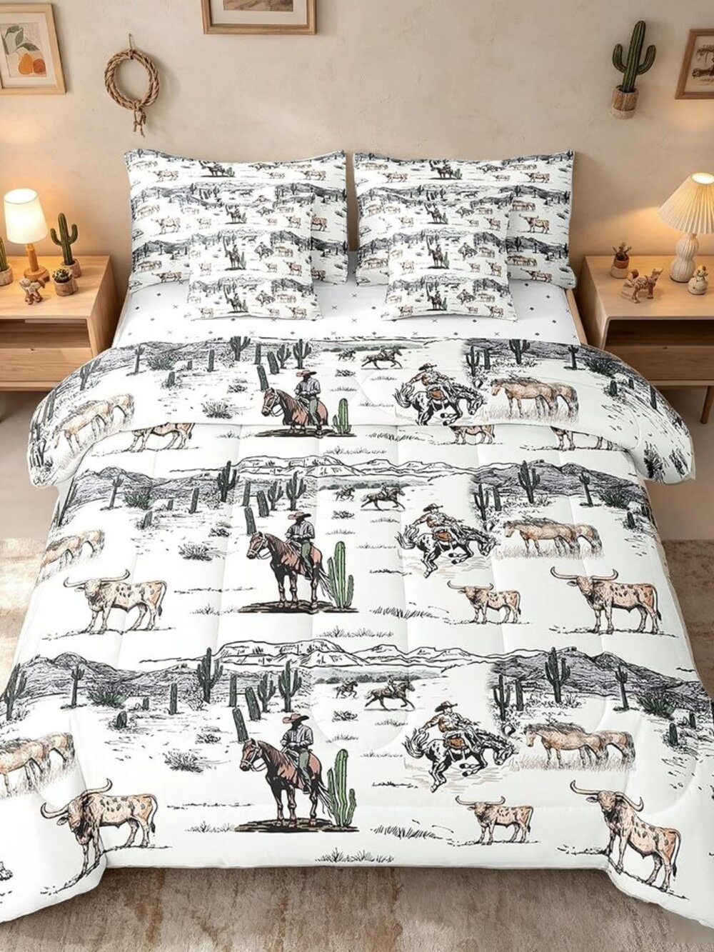 Western Cowboy 7Pcs Comforter Set Full Size,Vintage Southwest Style Fitted Sheet